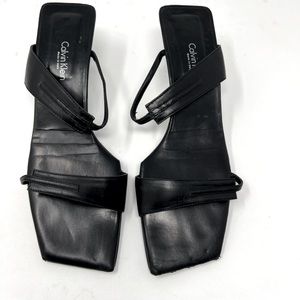 Calvin Klein Vintage Y2K black leather square toe heel sandals